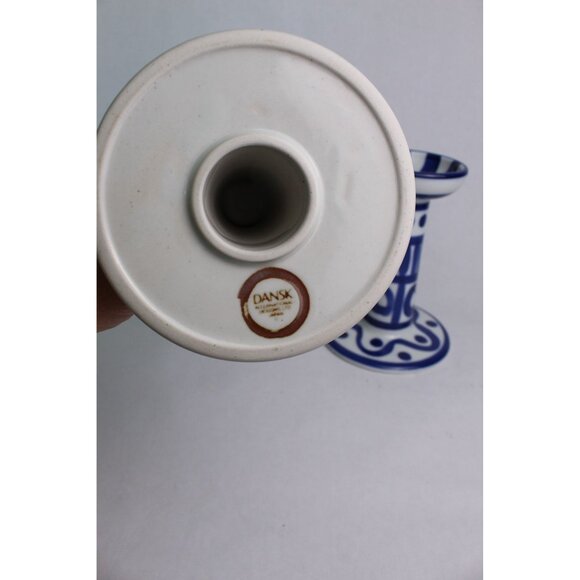 Vintage Dansk Blue & White Porcelain Candlestick Holders | Arabesque - Picture 5 of 10